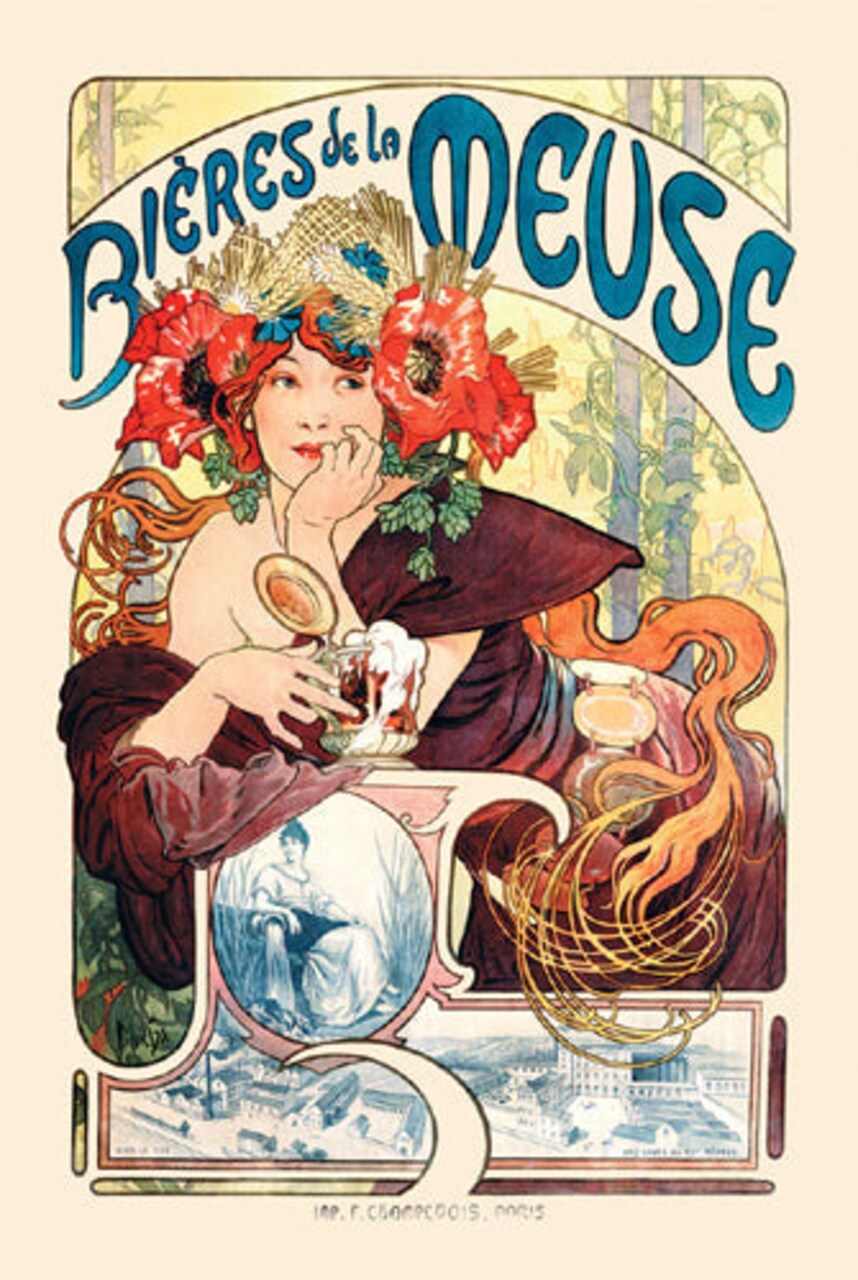 Framed Art Bieres de la Meuse, 1897 by Alphonse Mucha 36 x 24